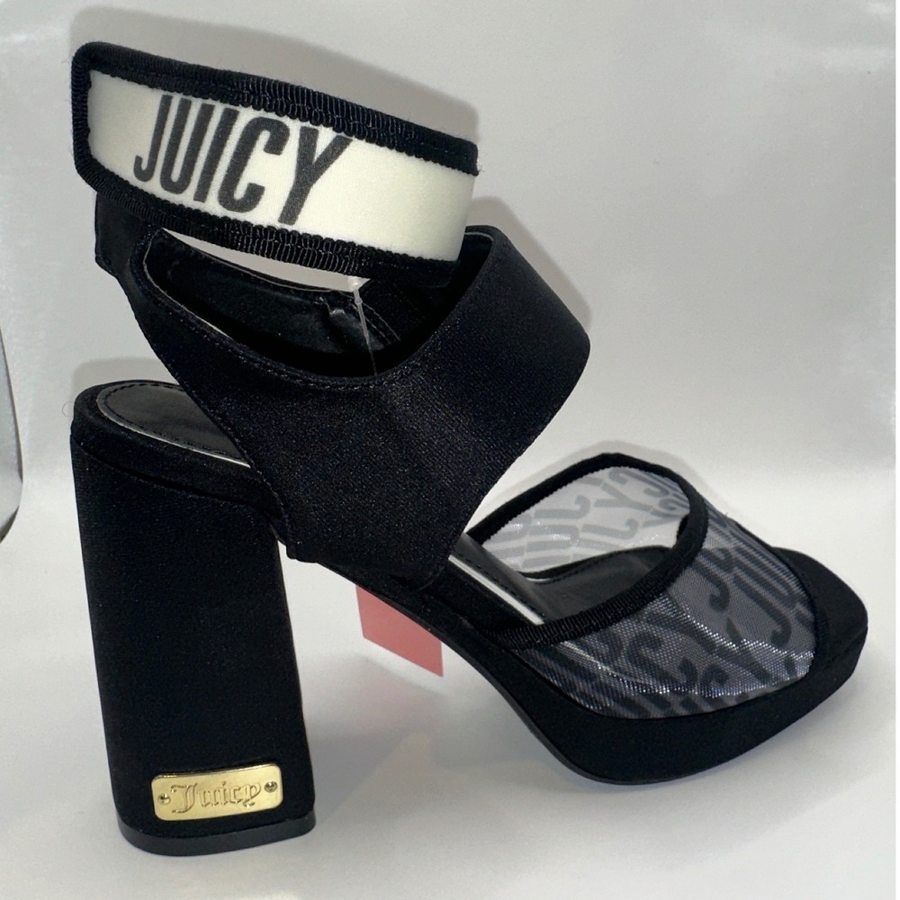NEW Juicy Y2K Graciela Black Mesh Platform Block Heel Sandals Chunky Glam 7.5